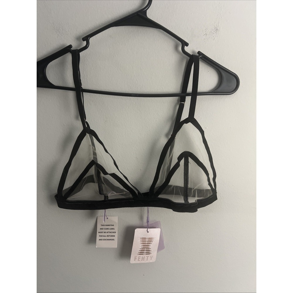 Savage X Fenty Mesh Cage Bra Women's Size Medium Black Velvet Mesh
